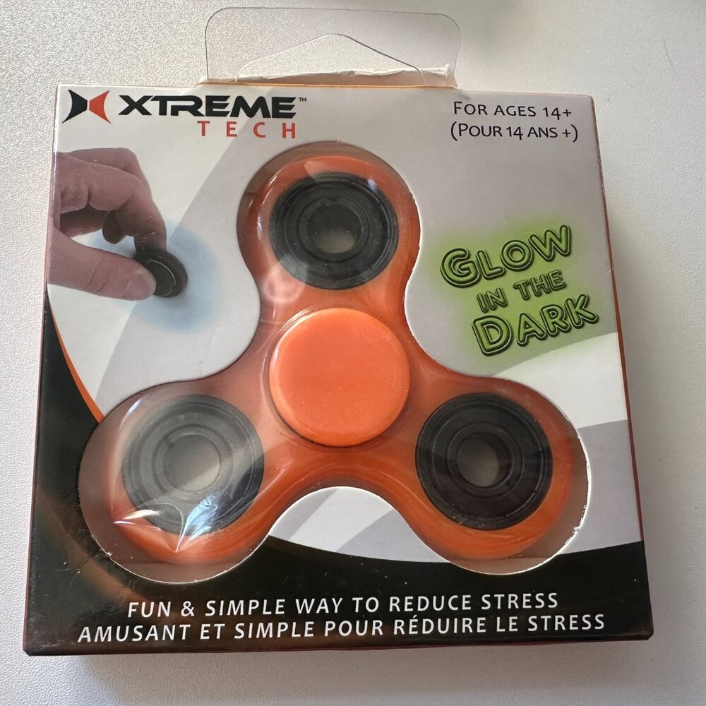 NEW with Tags Orange Glow in The Dark Hand Fidget Spinner - 3" - Xtreme Tech